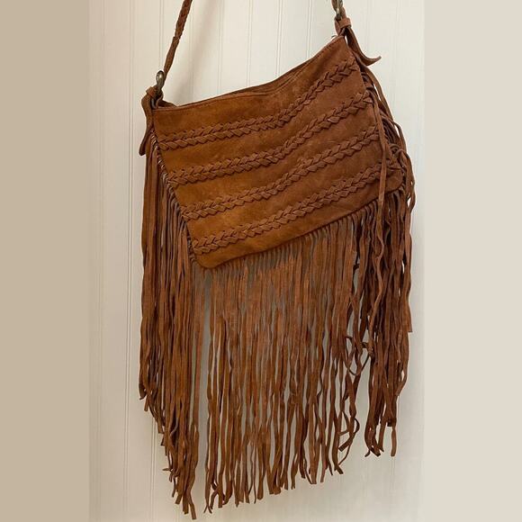 Muche et Muchette Fringe Suede Crossbody Bag | Boho Braided Strap, Festival - Picture 1 of 7